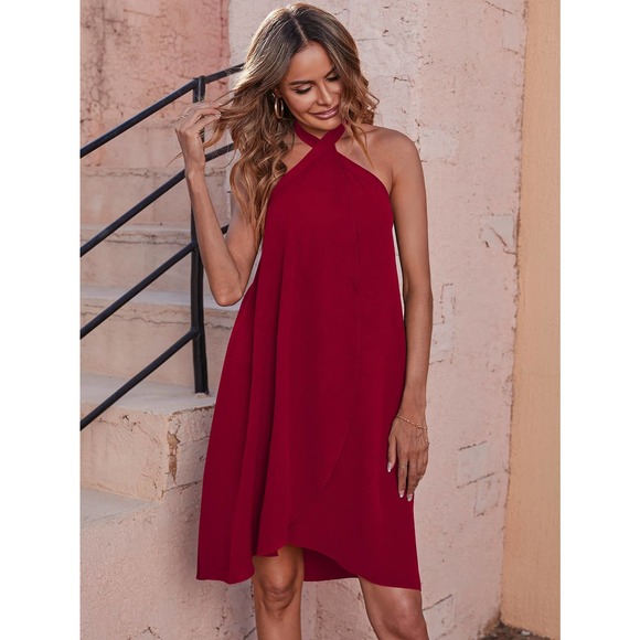 Boho Tie Backless Wrap Halter tank Dress royal blue - Picture 9 of 11